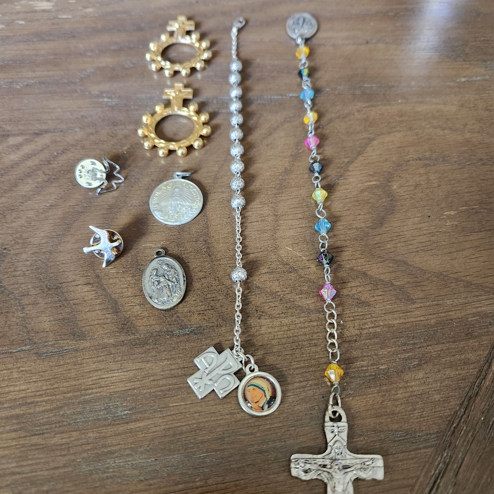 Mixed Religious Charm Necklace Set with Colorful Beads
